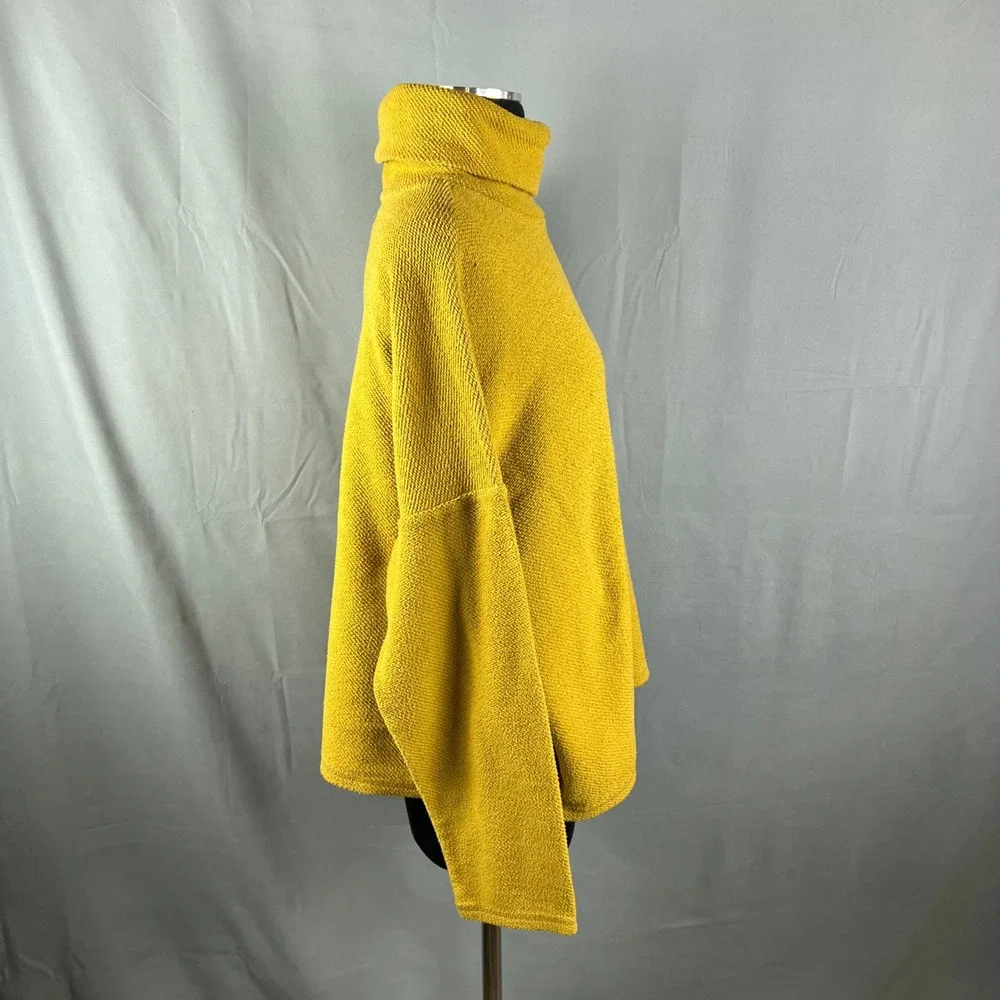 Aerie Sweater Womens L Yellow Cotton Textured Tight Knit Turtleneck Cozy Winter